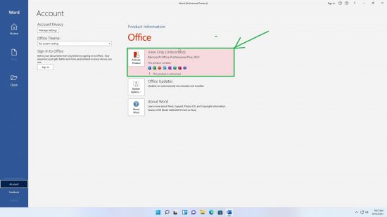 Office 2021 require Activation